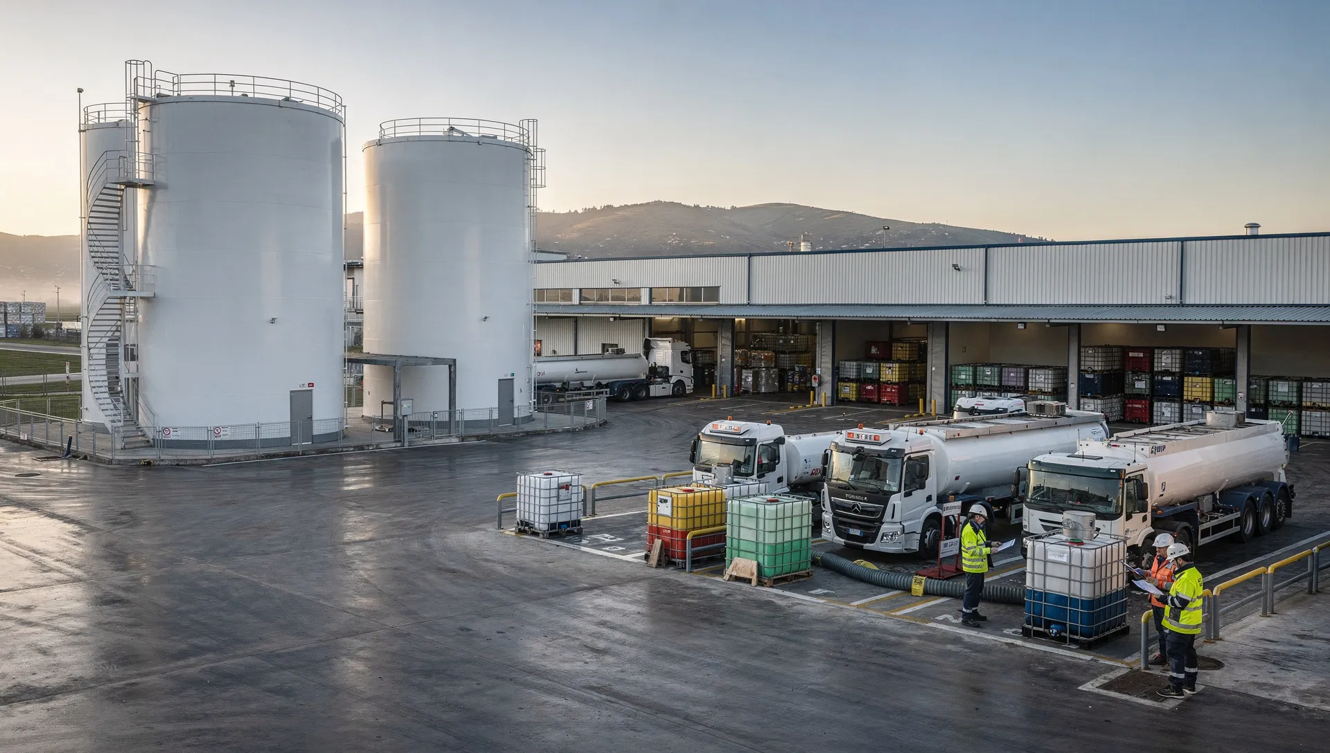 Deposito chimico industriale con autocisterne e area logistica dedicata alla distribuzione multisettore